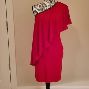 Cache red one shoulder dress